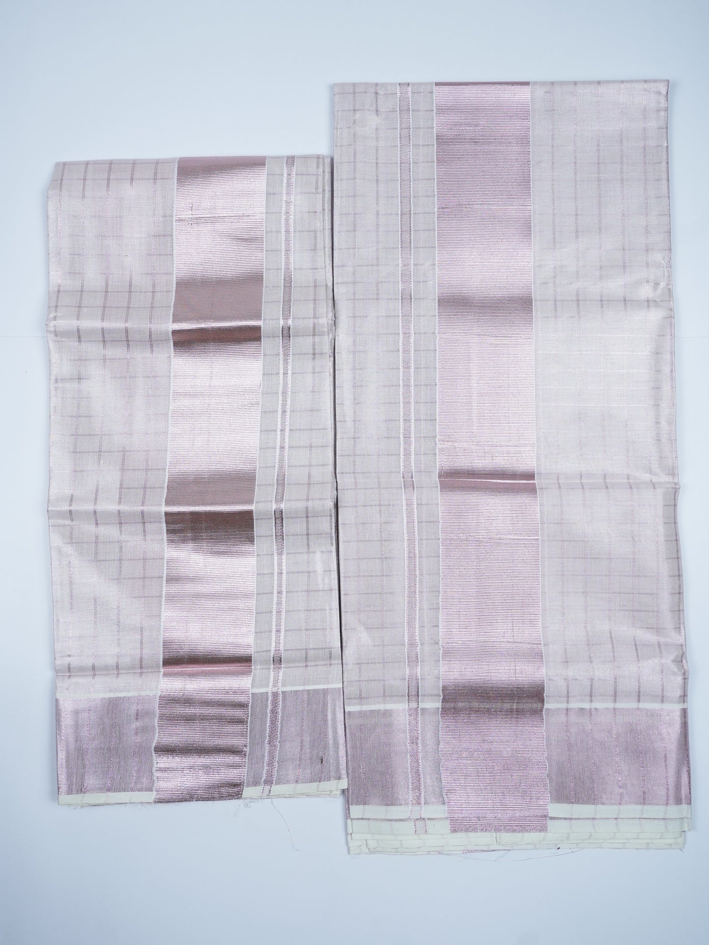 KERALA ROSE COPPER TISSUE CHECK PATTERN SETMUNDU 2.80 Meter