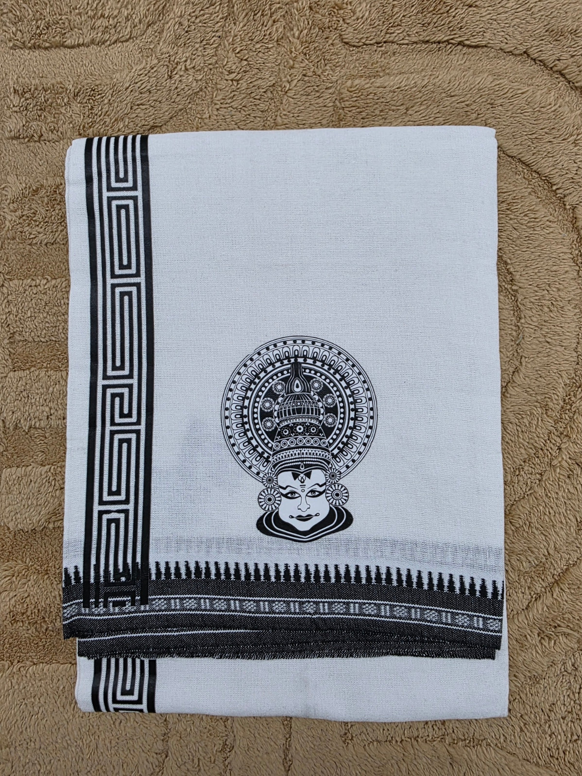 KATHAKALI PRINTED KARA WHITE COTTON MUNDU