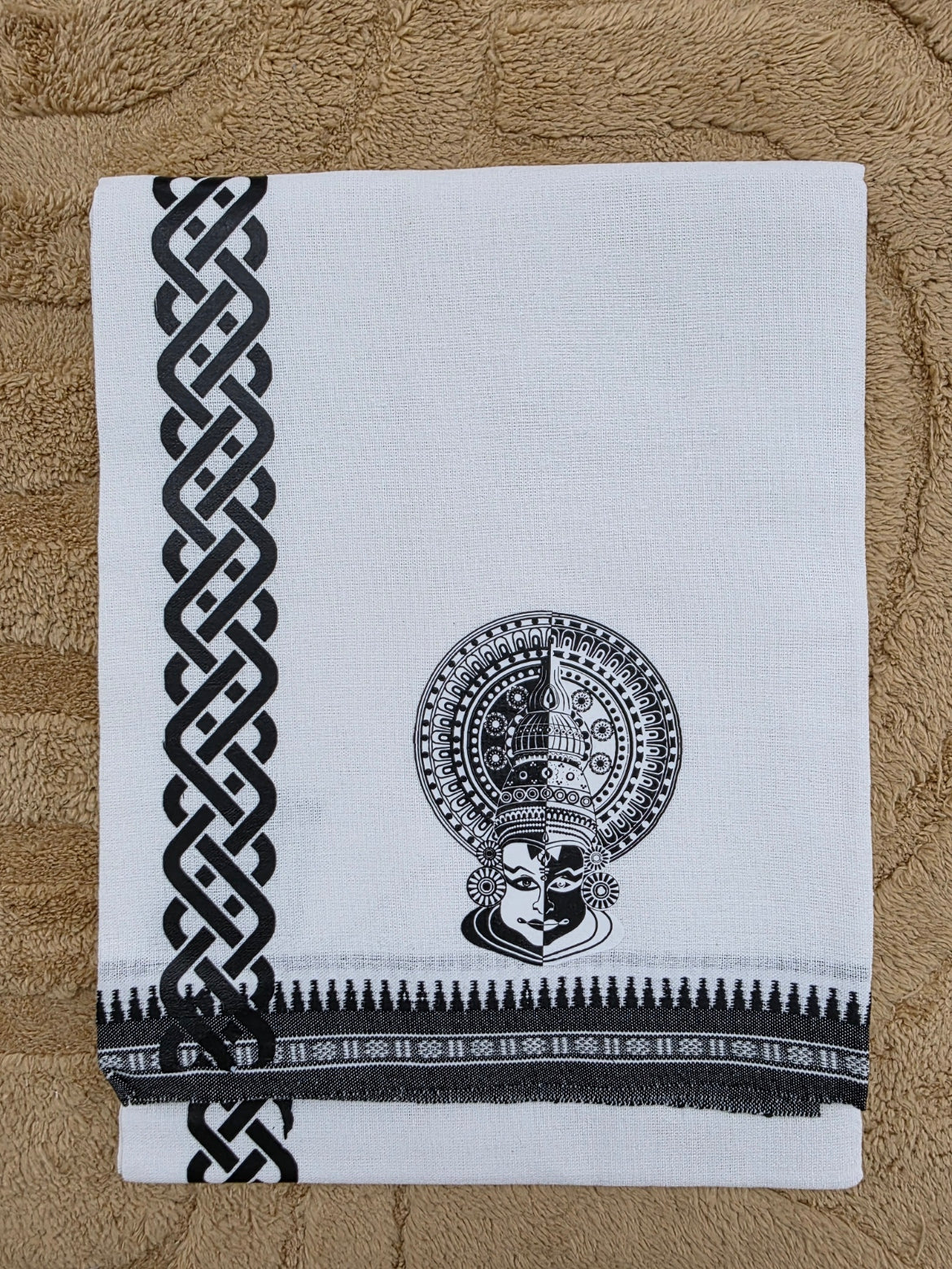 KATHAKALI PRINTED KARA WHITE COTTON MUNDU