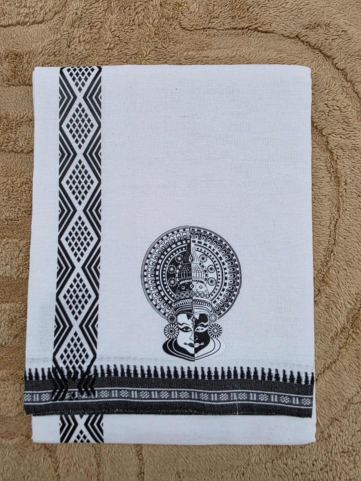 KATHAKALI PRINTED KARA WHITE COTTON MUNDU