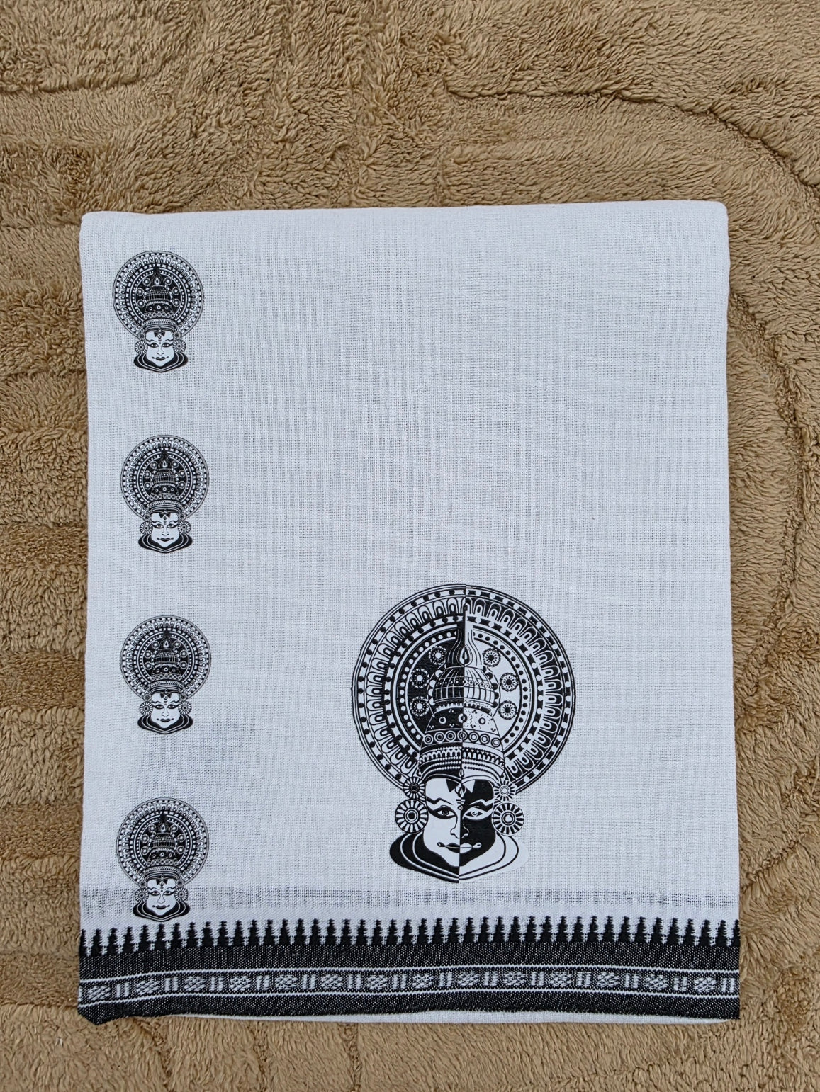 KATHAKALI PRINTED KARA WHITE COTTON MUNDU