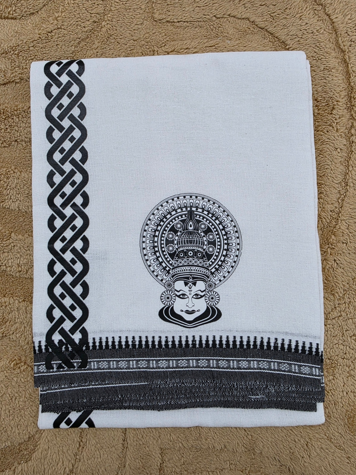 KATHAKALI PRINTED KARA WHITE COTTON MUNDU