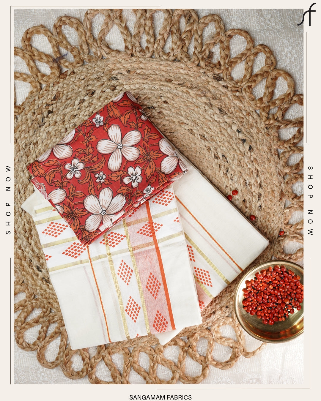 KERALA COTTON SET MUNDU WITH PRINTED BLOUSE