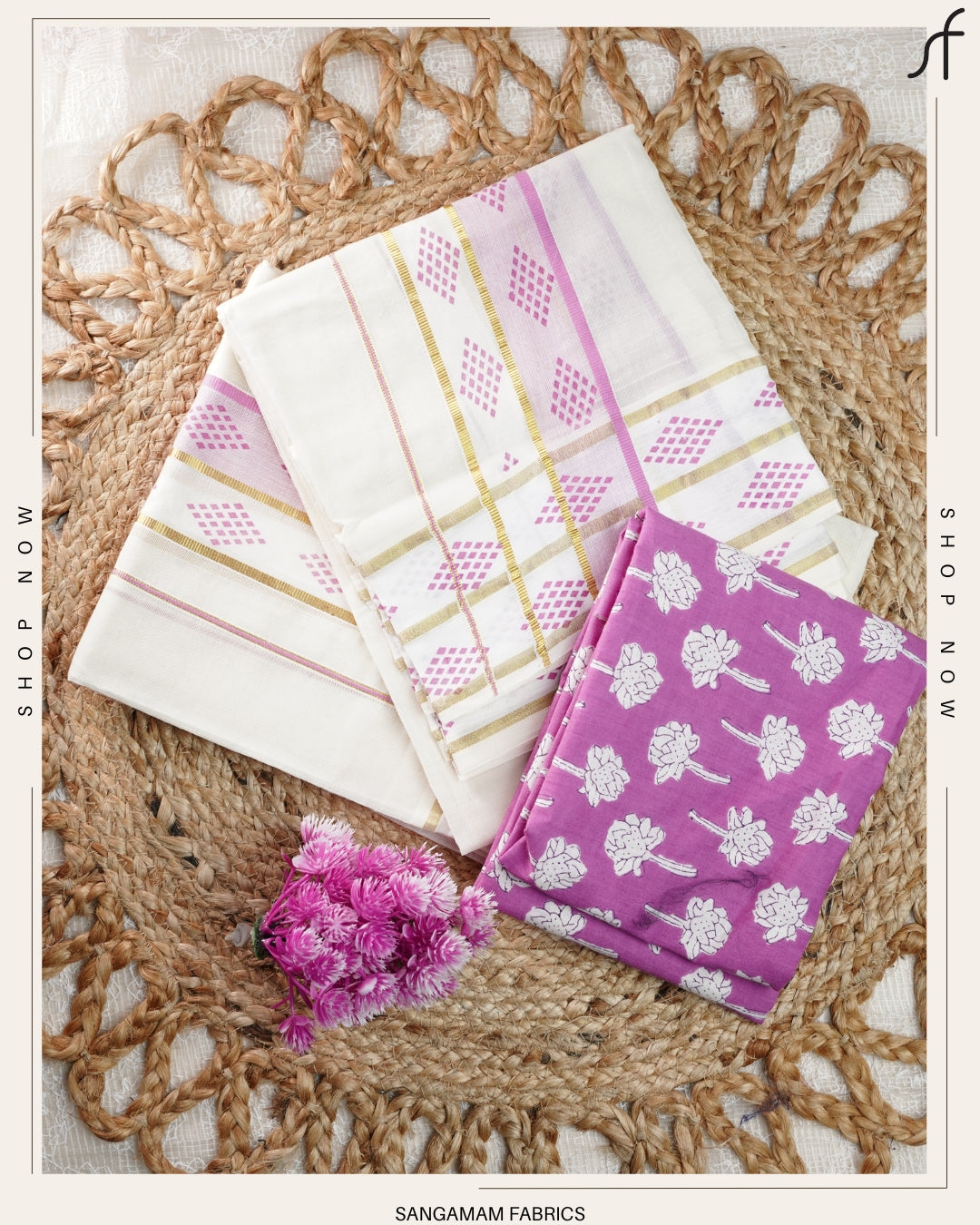 KERALA COTTON SET MUNDU WITH PRINTED BLOUSE