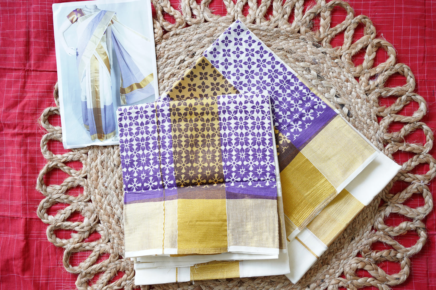 KERALA COTTON SETMUNDU: FLORAL PRINTED PATTERN 1