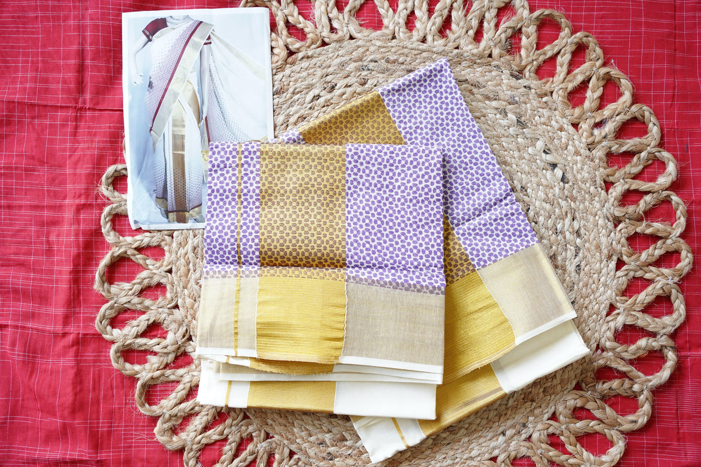 KERALA COTTON SETMUNDU: FLORAL PRINTED PATTERN 2