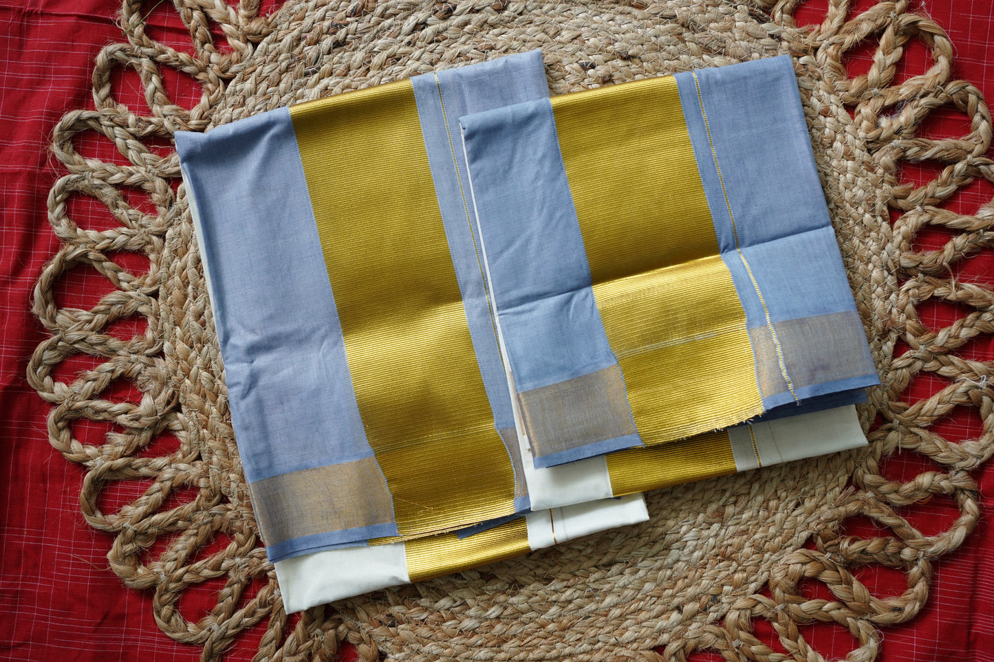 POWDER BLUE TIE AND DYE KERALA COTTON SETMUNDU