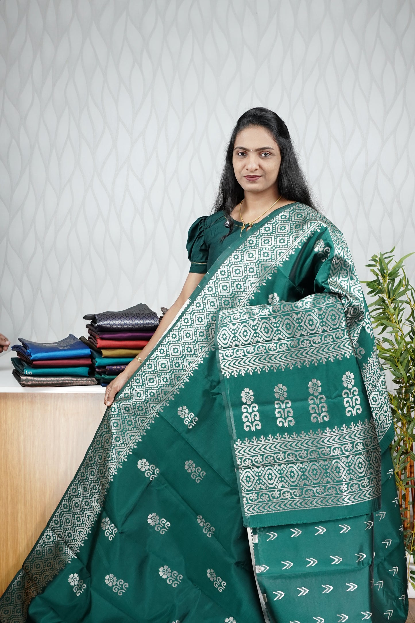 PEACOCK GREEN SILVER BUTTA SAREE