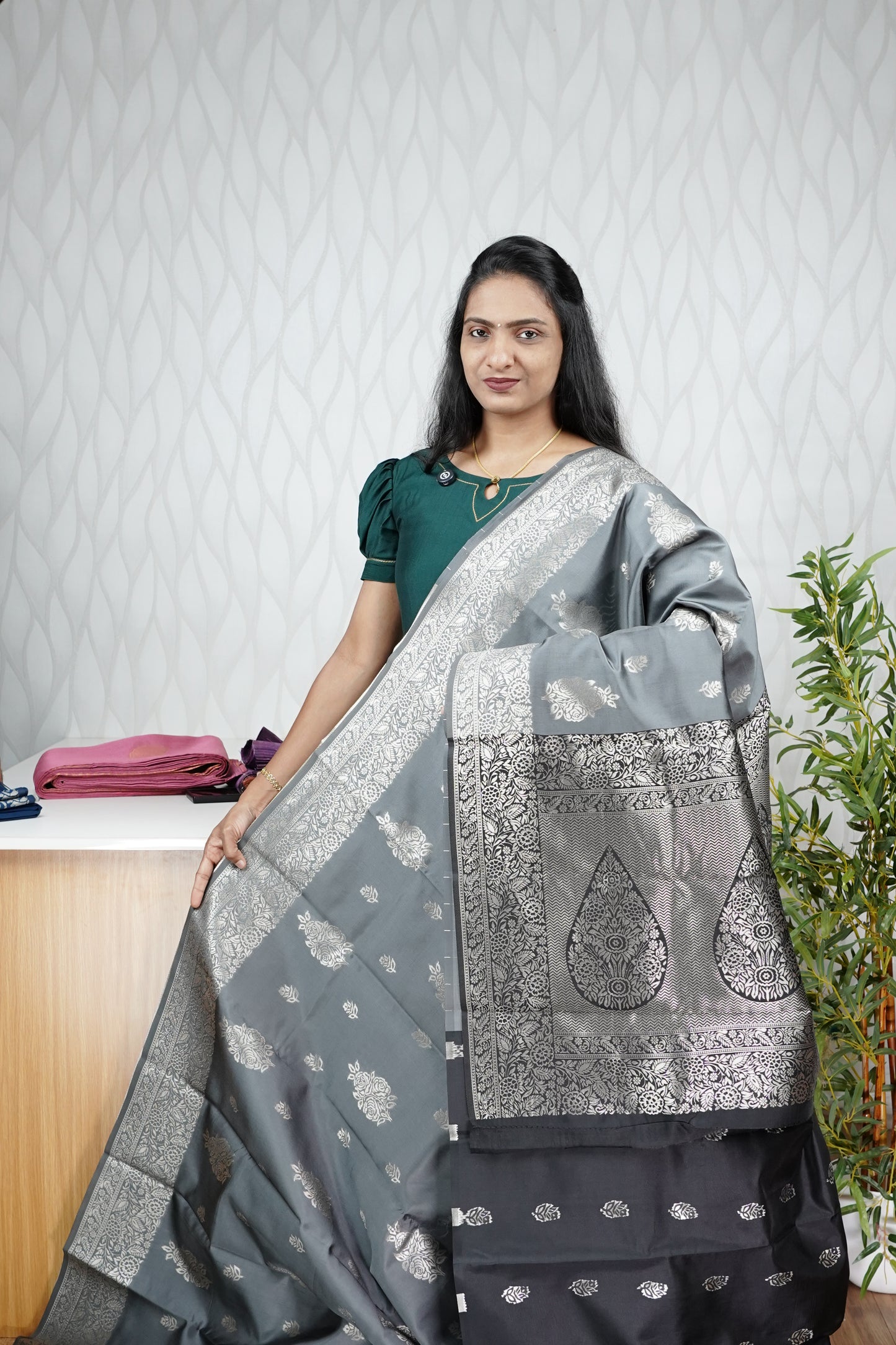 GREY SEMI SILK SAREE