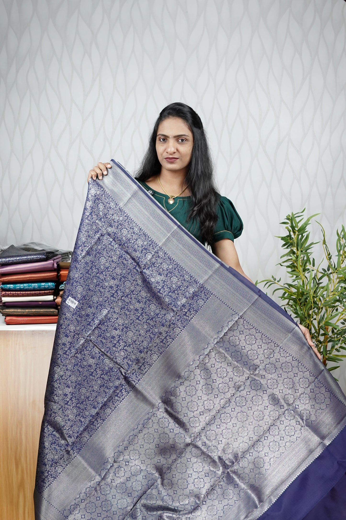 NAVY BLUE BROCADE SEMI SILK SAREE
