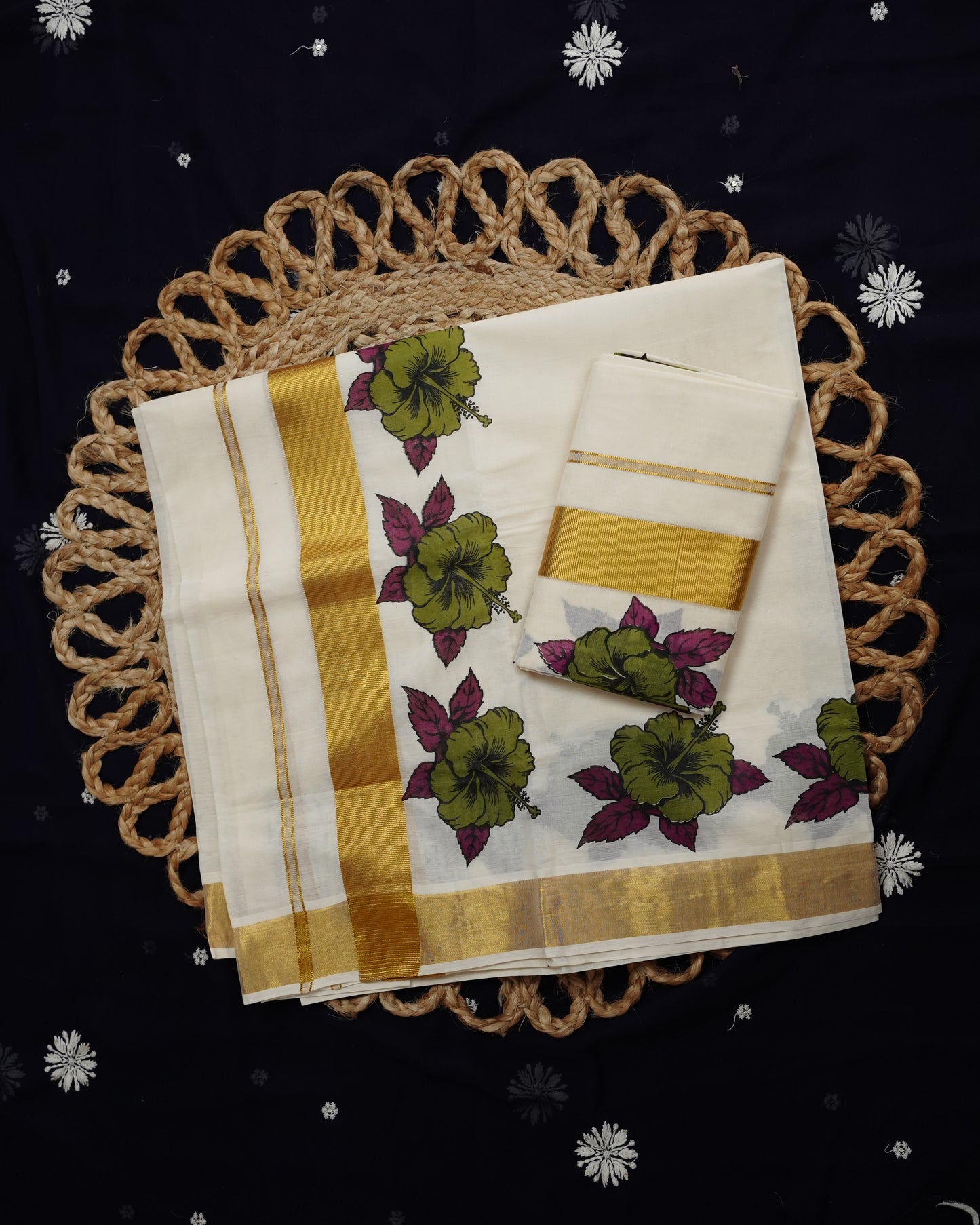 KERALA COTTON SET MUNDU CHEMPARUTY PRINT