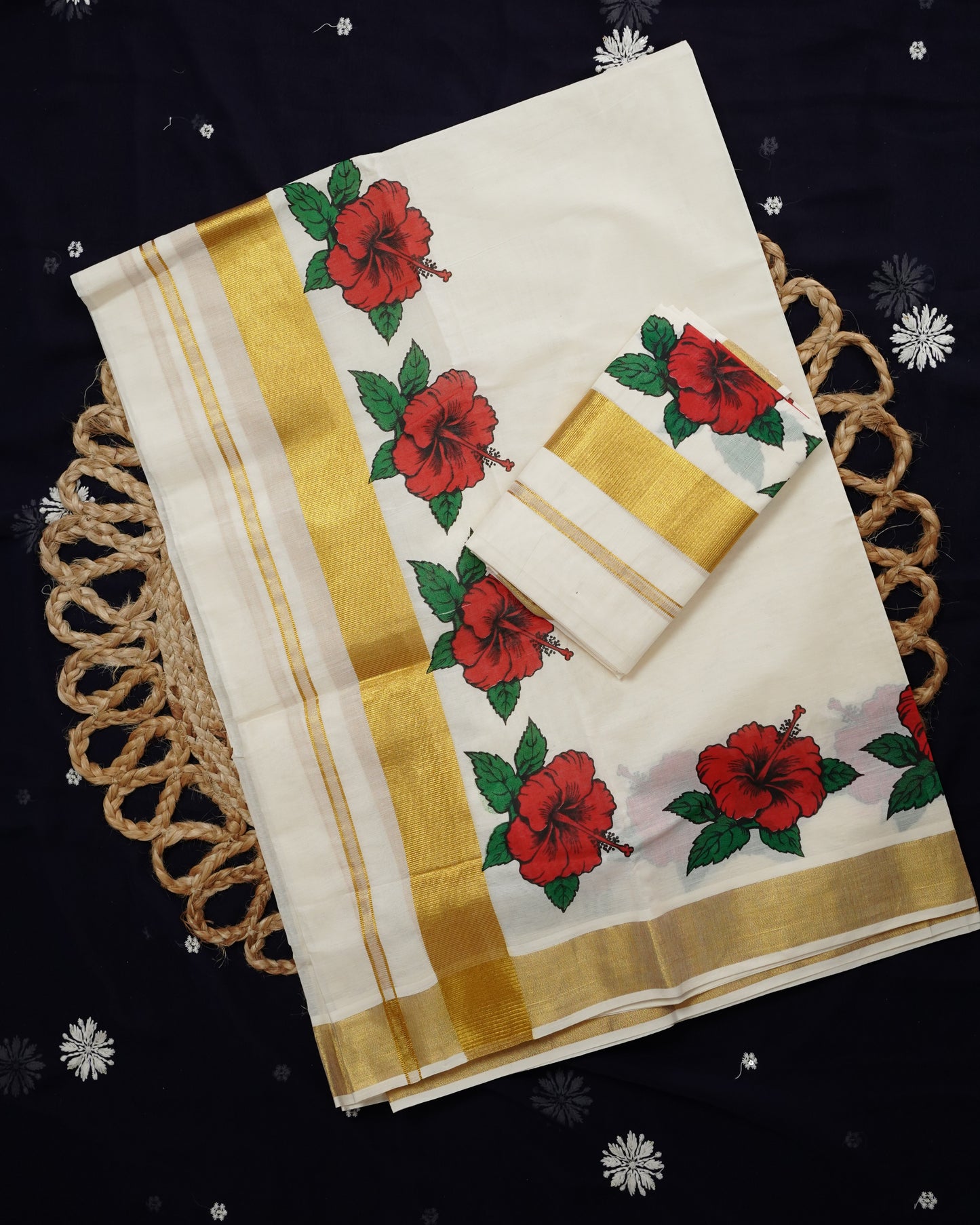 KERALA COTTON SET MUNDU CHEMPARUTY PRINT
