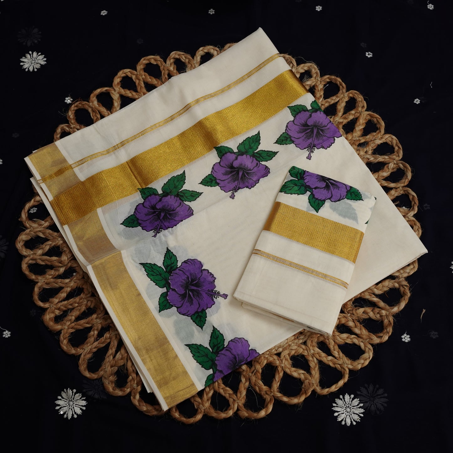 KERALA COTTON SET MUNDU CHEMPARUTY PRINT