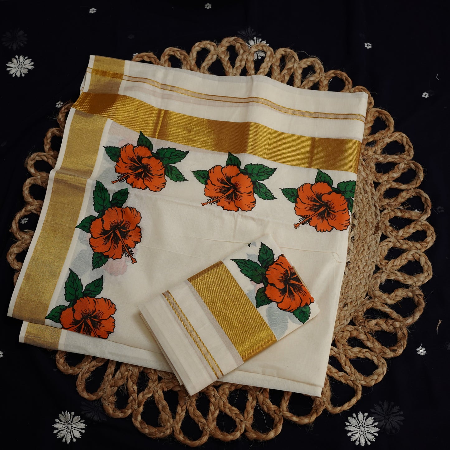 KERALA COTTON SET MUNDU CHEMPARUTY PRINT