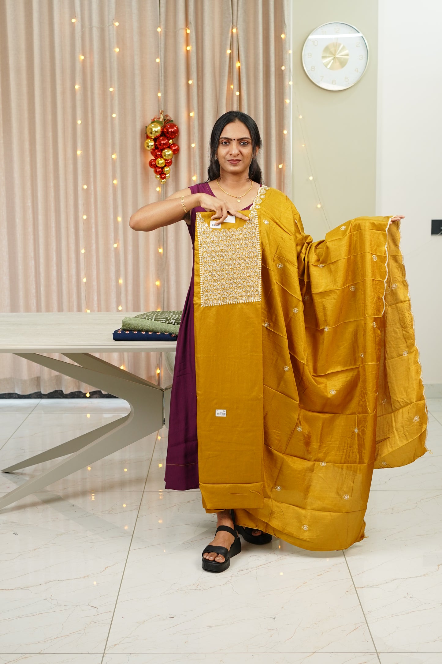 VICHITHRA SILK EMBROIDERY UNSTICHED SALWAR SET