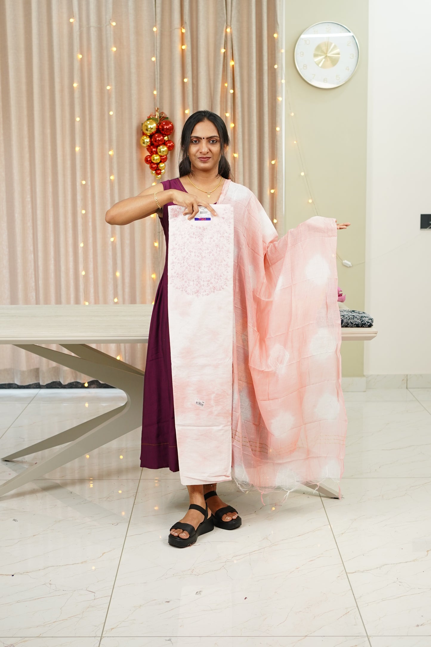 SEMI CHANDERI SHIBORI AND EMBROIDERY DETAILED UNSTICHED SALWAR SET