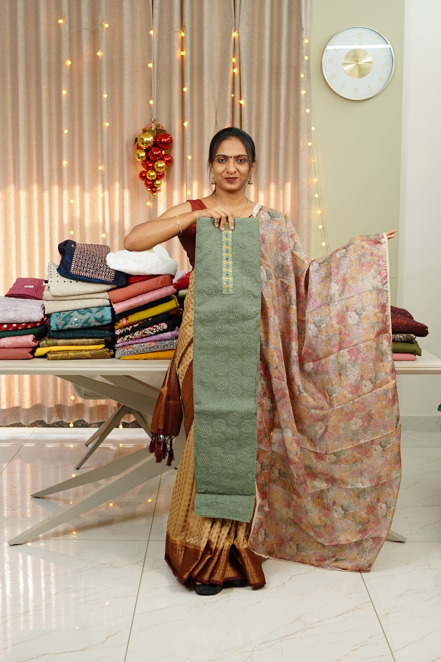 NET COTTA PHULKARI DETAILED UNSTICHED SALWAR SET