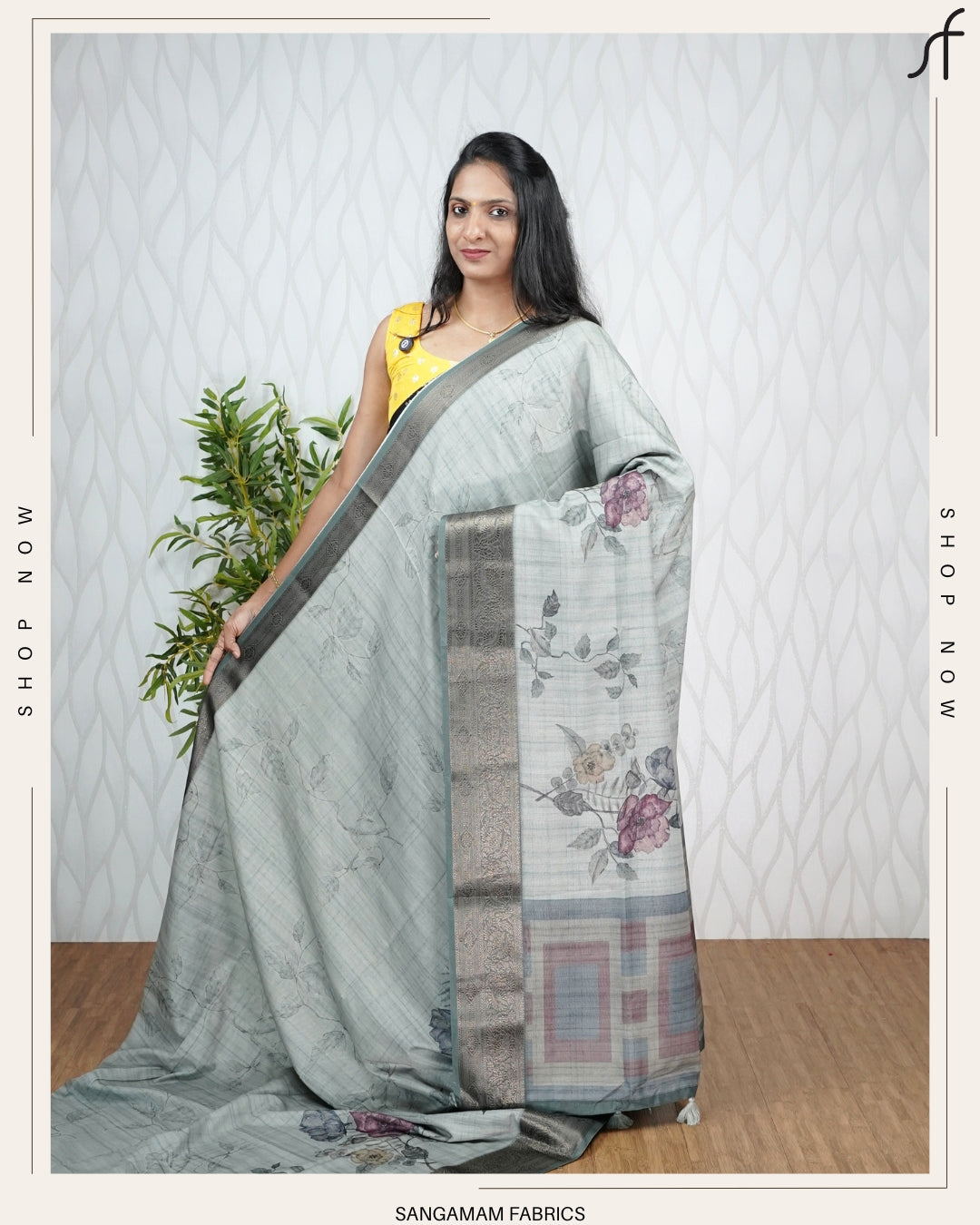 DIGITAL FLORAL PRINTED TUSSAR SILK SAREE