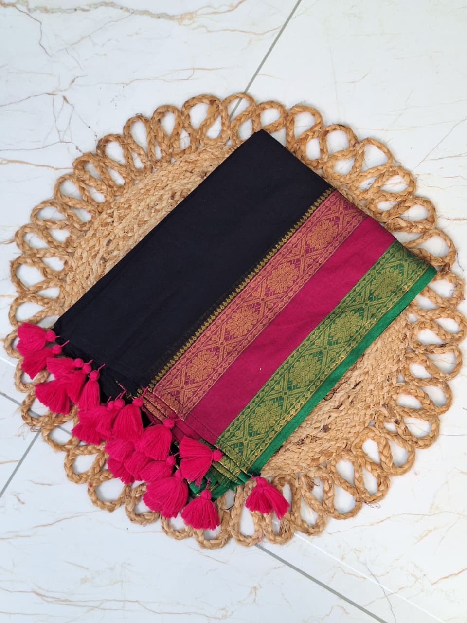 MULL COTTON SAREE (BLACK)