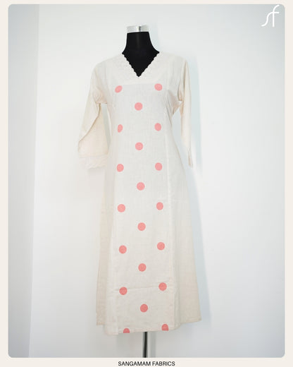 PANEL CUT ALINE DRESS WITH LACE DETAIL NECK