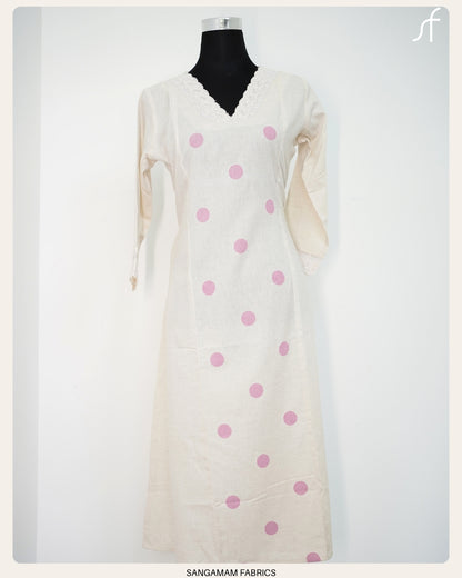 PANEL CUT ALINE DRESS WITH LACE DETAIL NECK