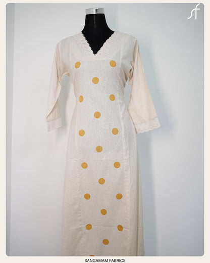 PANEL CUT ALINE DRESS WITH LACE DETAIL NECK