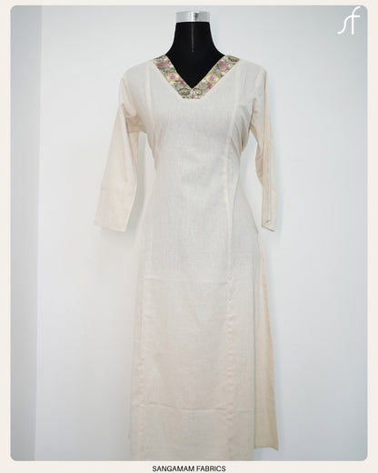 PANEL CUT ALINE DRESS WITH LACE DETAIL NECK