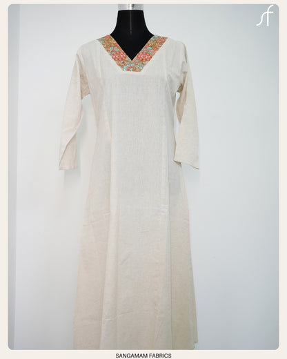 PANEL CUT ALINE DRESS WITH LACE DETAIL NECK
