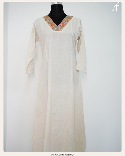 PANEL CUT ALINE DRESS WITH LACE DETAIL NECK