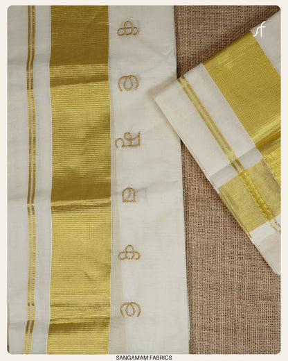 COTTON SET MUNDU AKSHARAMALA EMBROIDERY SET MUNDU