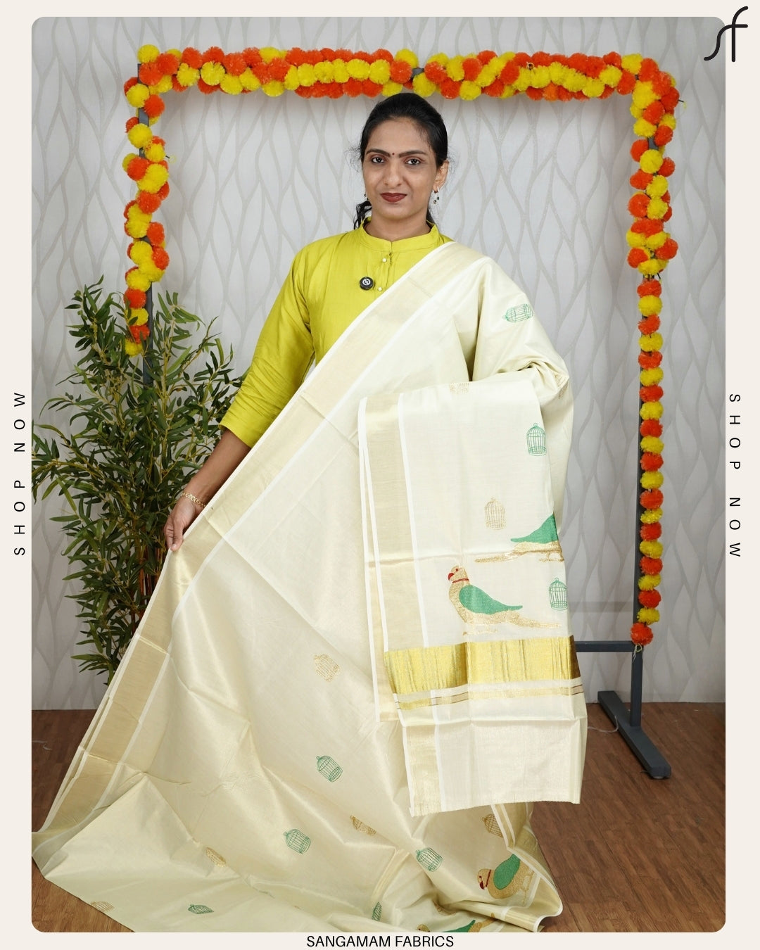 PARROT EMBROIDERY  SET SAREE