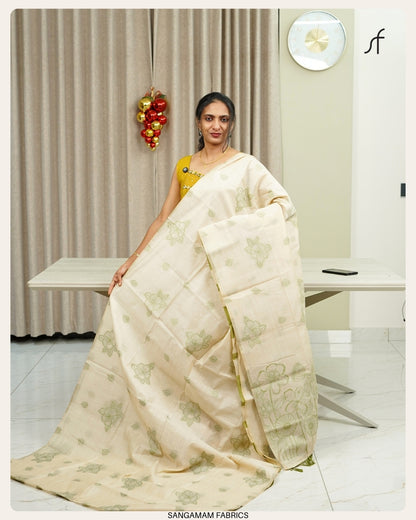 SEMI CHANDERI SILK JAMDANI WEAVING  SAREE