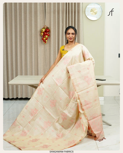 SEMI CHANDERI SILK JAMDANI WEAVING  SAREE