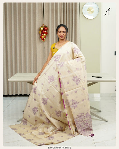 SEMI CHANDERI SILK JAMDANI WEAVING  SAREE