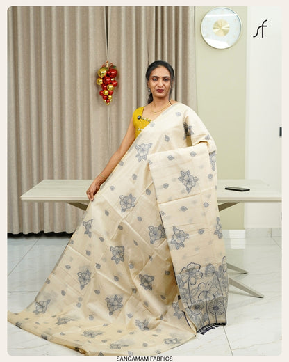 SEMI CHANDERI SILK JAMDANI WEAVING  SAREE