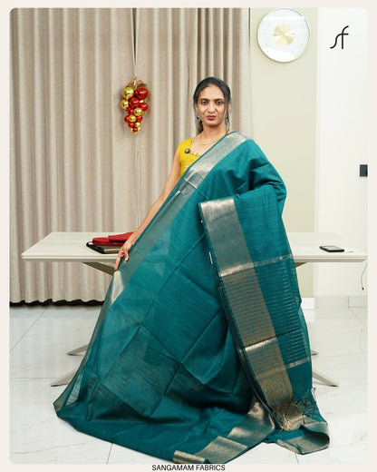 SEMI CHANDERI SILK BANARASI SAREE