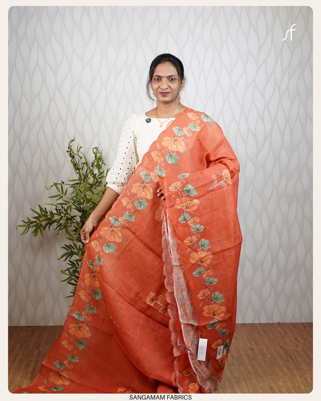 FLORAL PRINTED SEMI LINEN SAREE