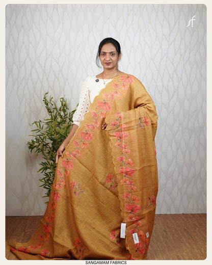FLORAL PRINTED SEMI LINEN SAREE