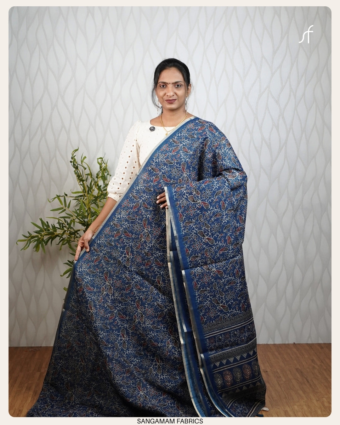 AJRAKH PRINTED SEMI LINEN SAREE
