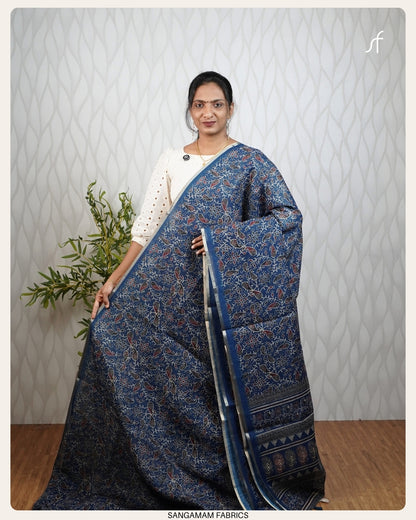 AJRAKH PRINTED SEMI LINEN SAREE