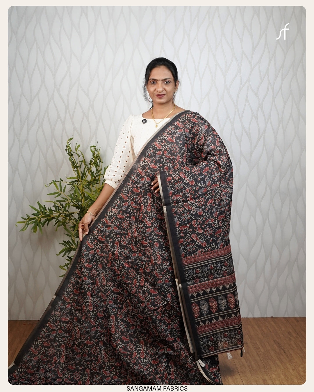 AJRAKH PRINTED SEMI LINEN SAREE