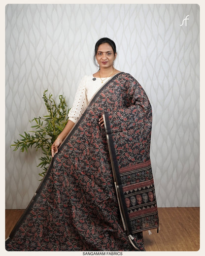 AJRAKH PRINTED SEMI LINEN SAREE