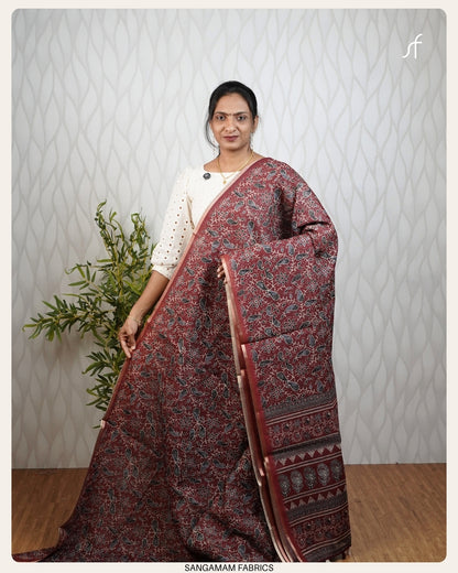 AJRAKH PRINTED SEMI LINEN SAREE