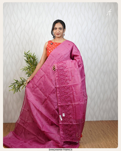 CUT WORK EMBROIDERY NET COTTA SAREE