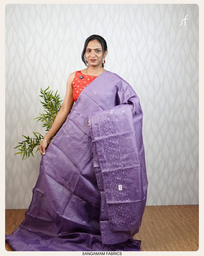 CUT WORK EMBROIDERY NET COTTA SAREE