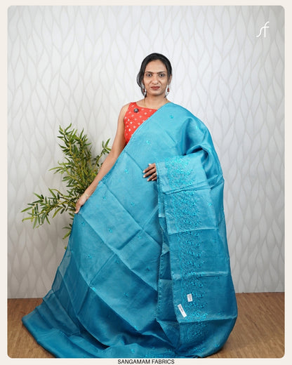 CUT WORK EMBROIDERY NET COTTA SAREE