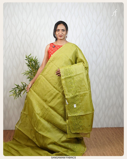 CUT WORK EMBROIDERY NET COTTA SAREE