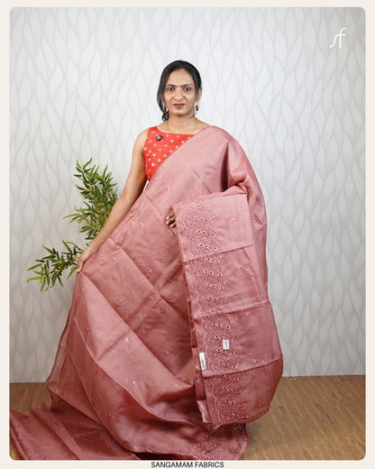 CUT WORK EMBROIDERY NET COTTA SAREE