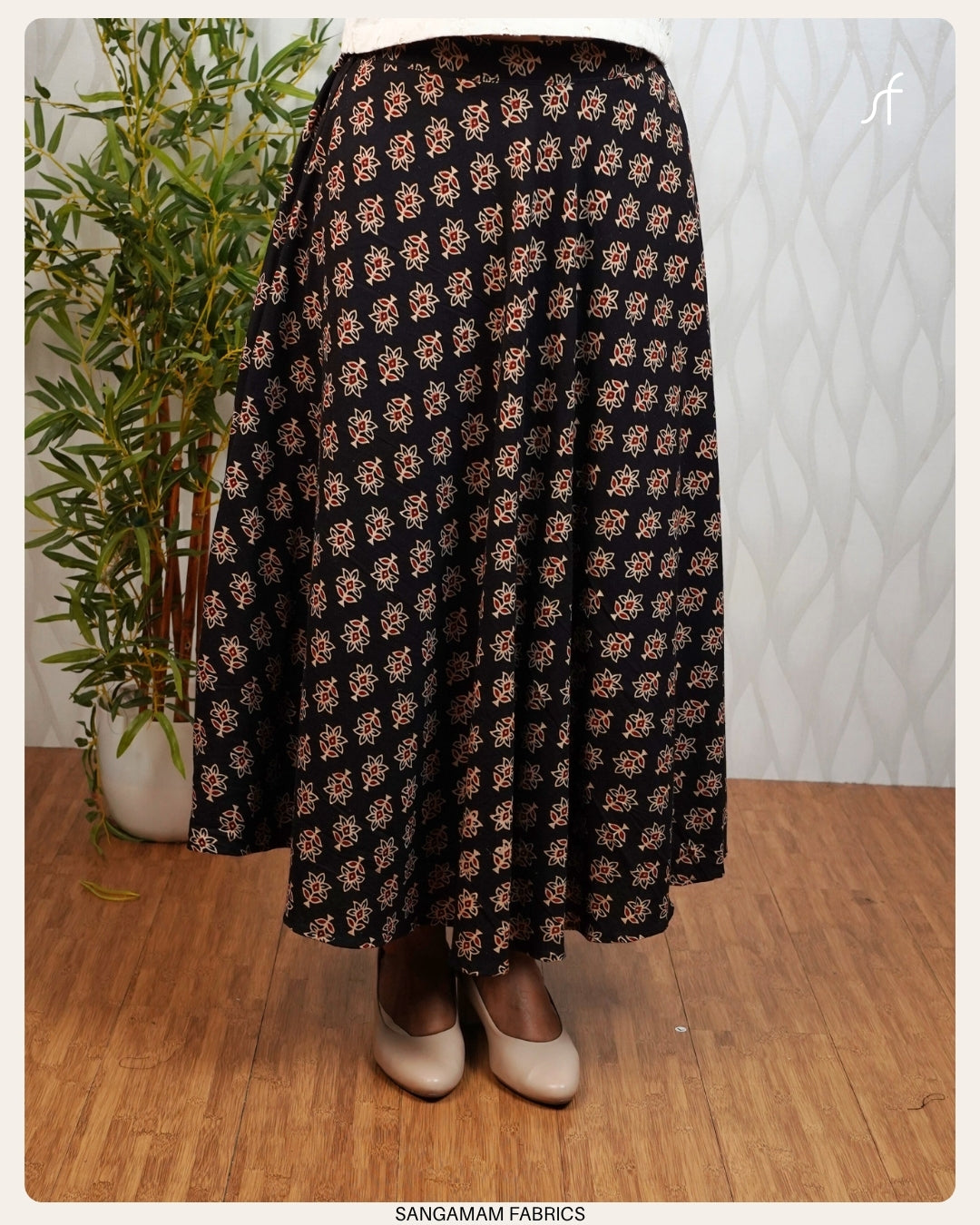PRINTED COTTON UMBRELLA MIDI SKIRT