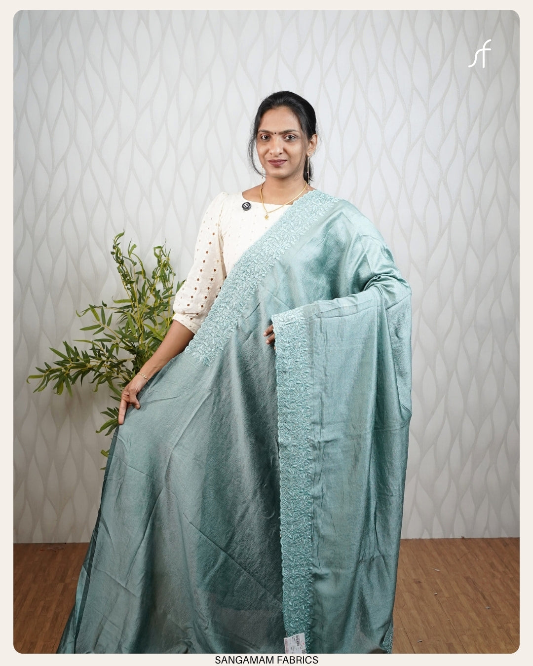 CRUSHED VICHITRA SILK EMBROIDERY SAREE